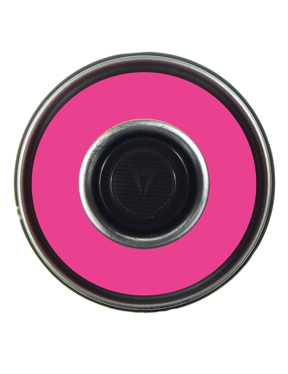 Spray paint can base with black nozzle opening and silver rim
