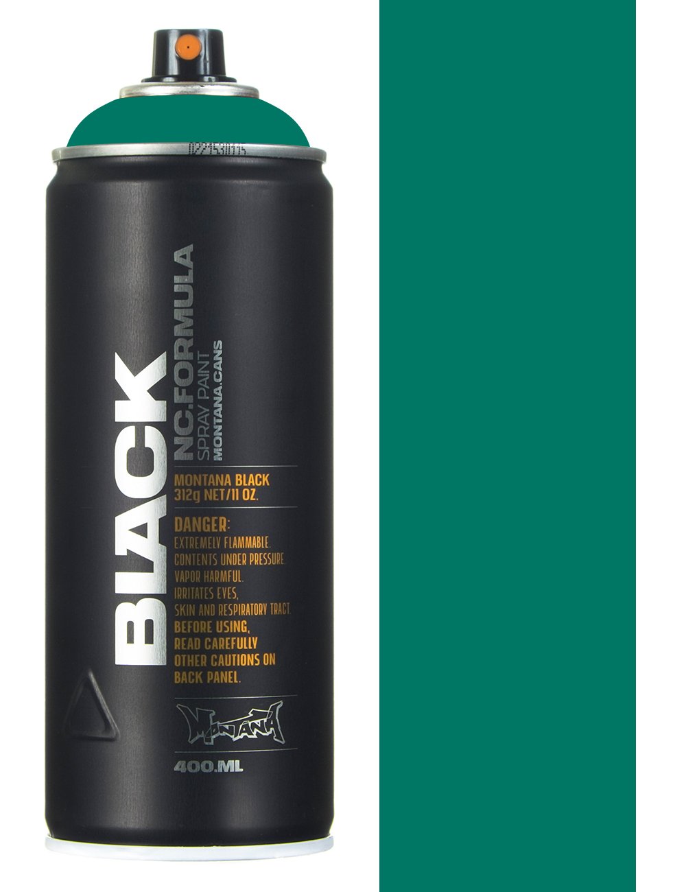 Spray paint can with green nozzle and black body, 400 ml