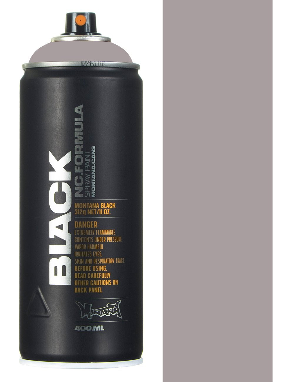 400 ml spray paint aerosol can, black, vertical label with nozzle