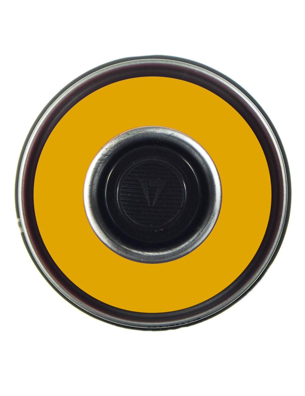 Spray paint can top with yellow surround and black nozzle