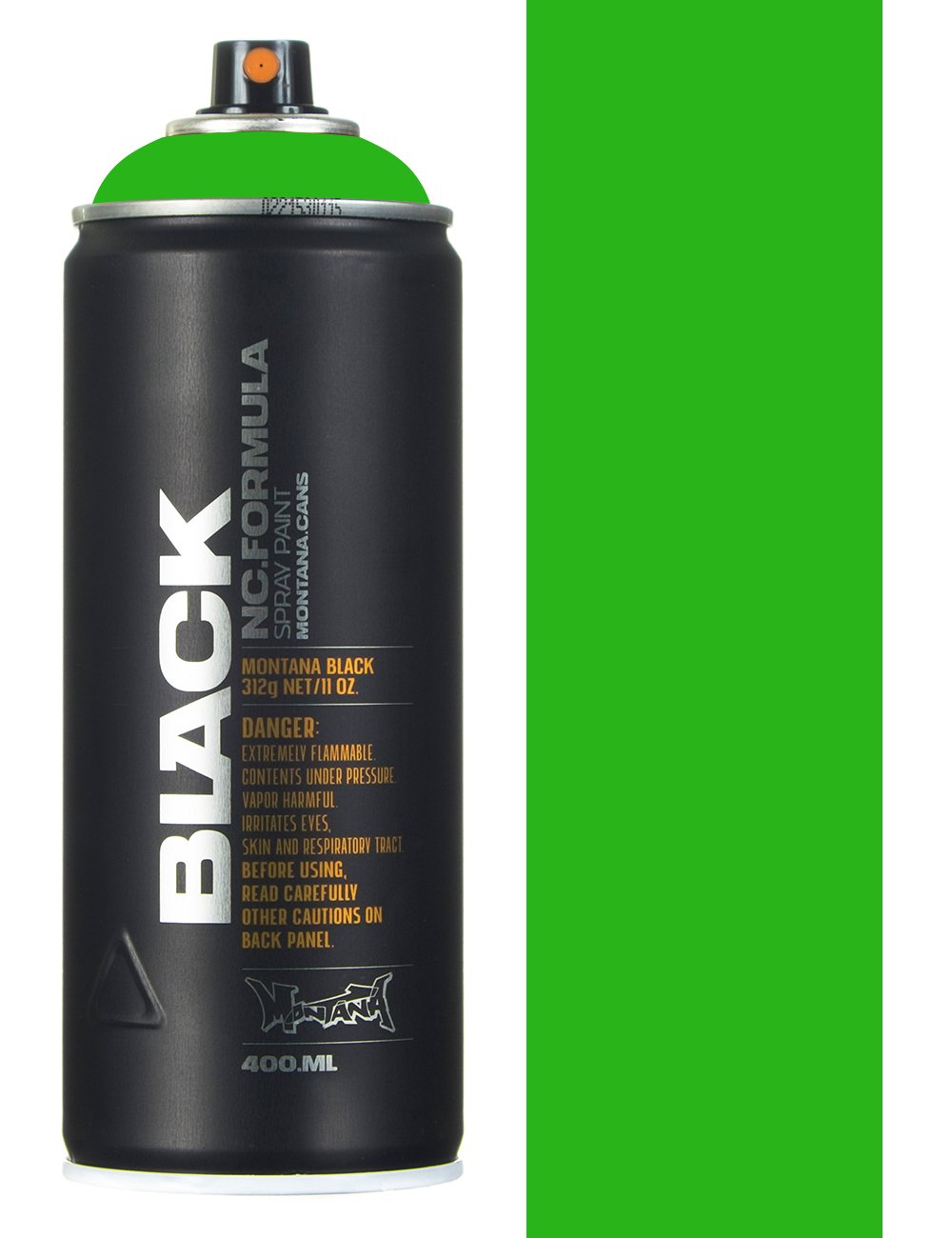 Spray paint can with green cap, black body, 400 ml size label