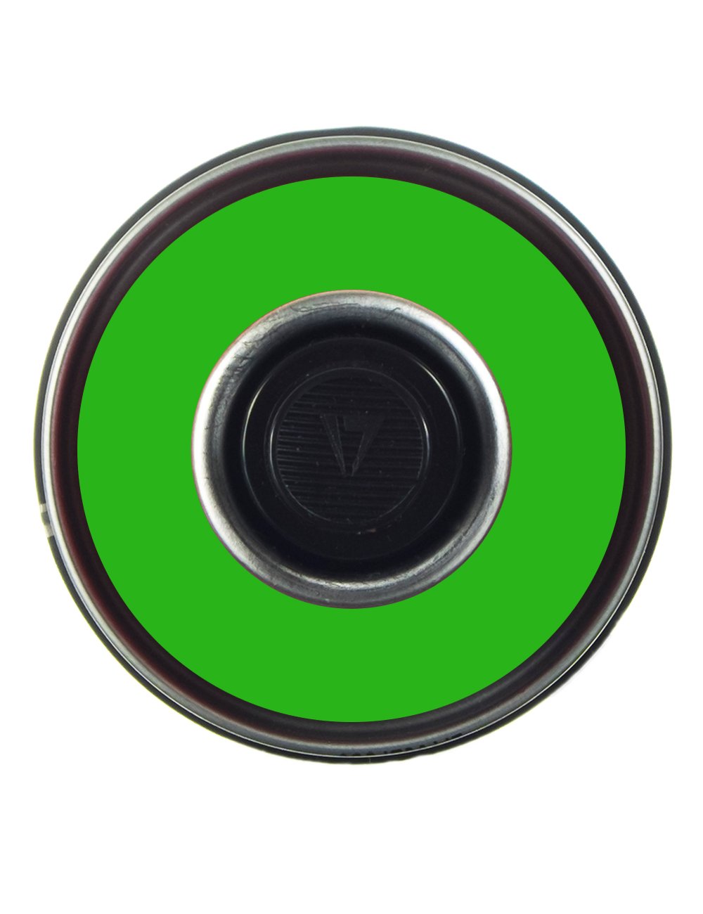 Spray paint can top view with green surround and black nozzle