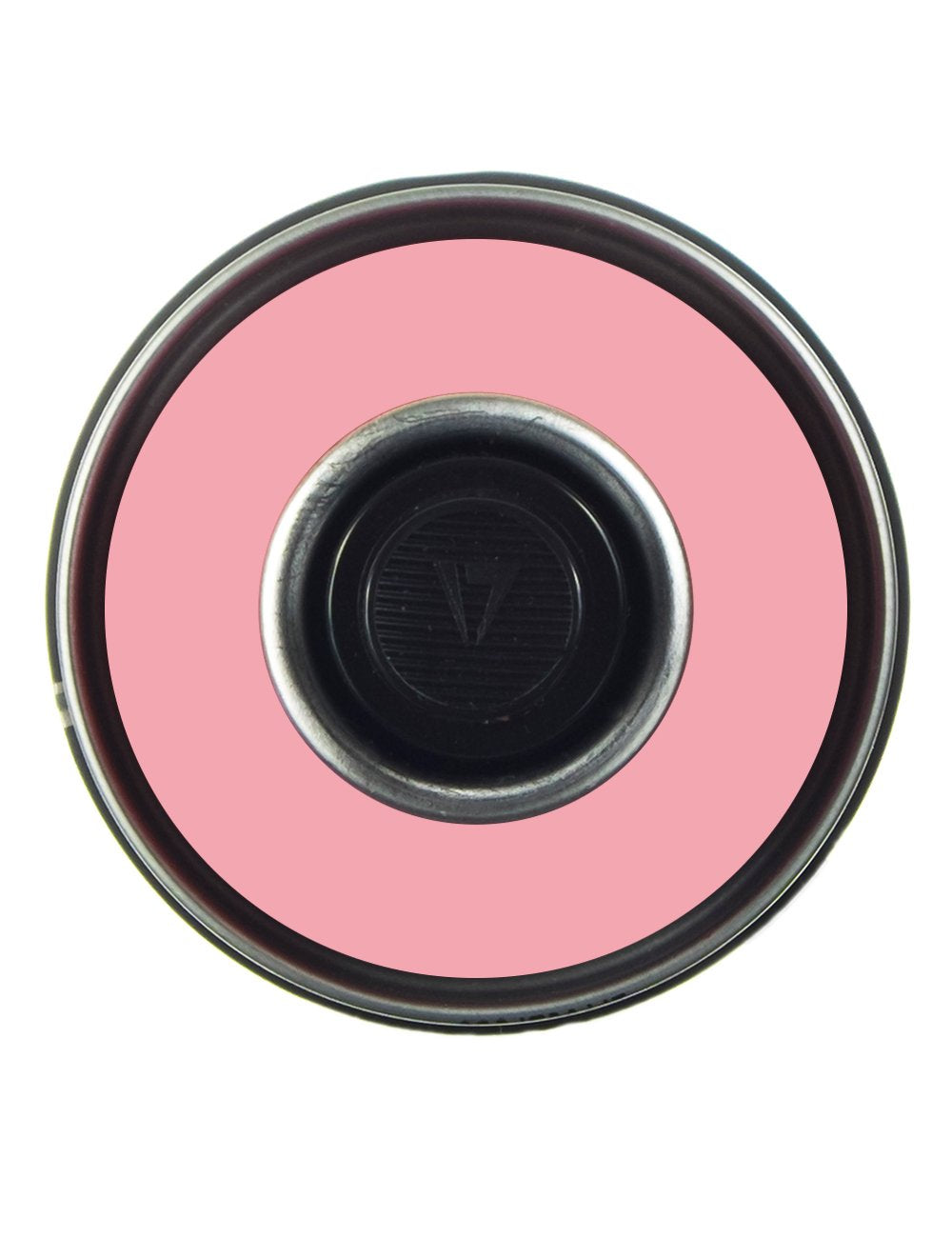 Spray paint can top view with black nozzle cap and circular rim