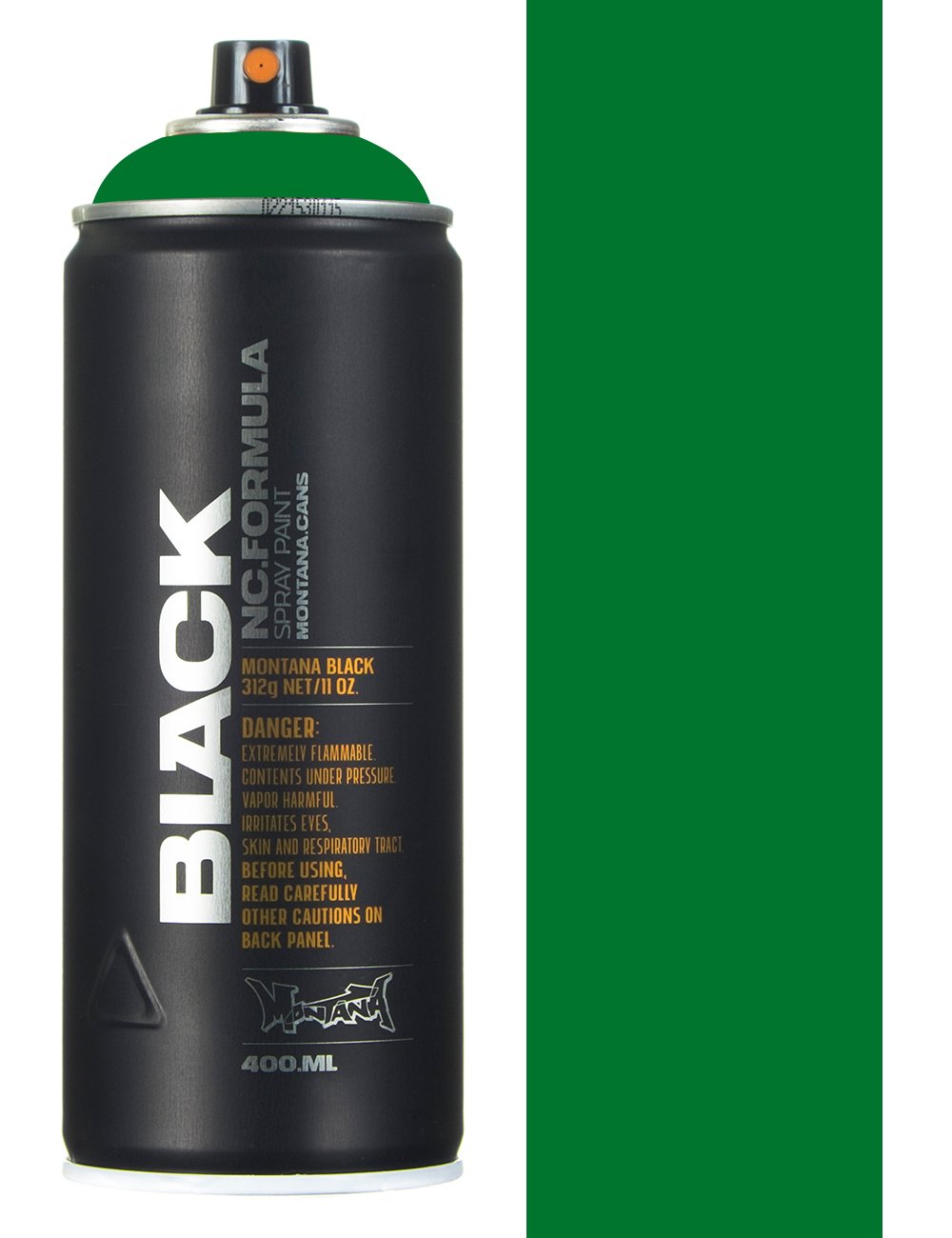Spray paint can with green cap and black canister, 400 ml