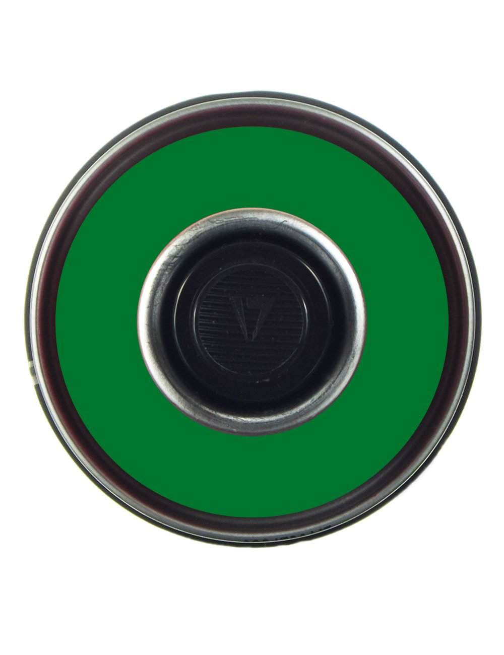 Spray paint can nozzle top with embossed button and green cap underside