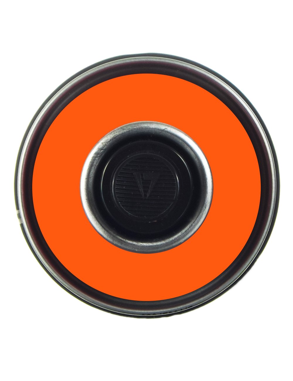 Spray paint can top view with orange spray nozzle and black center