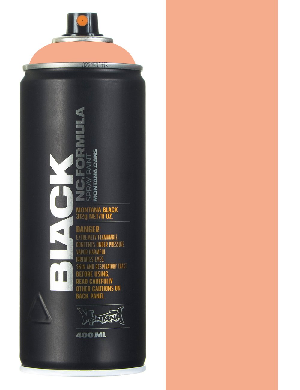 Black spray paint can with orange nozzle and cap, 400 ml size