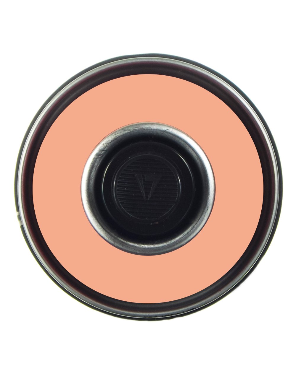 Spray paint can top view with black valve and orange ring