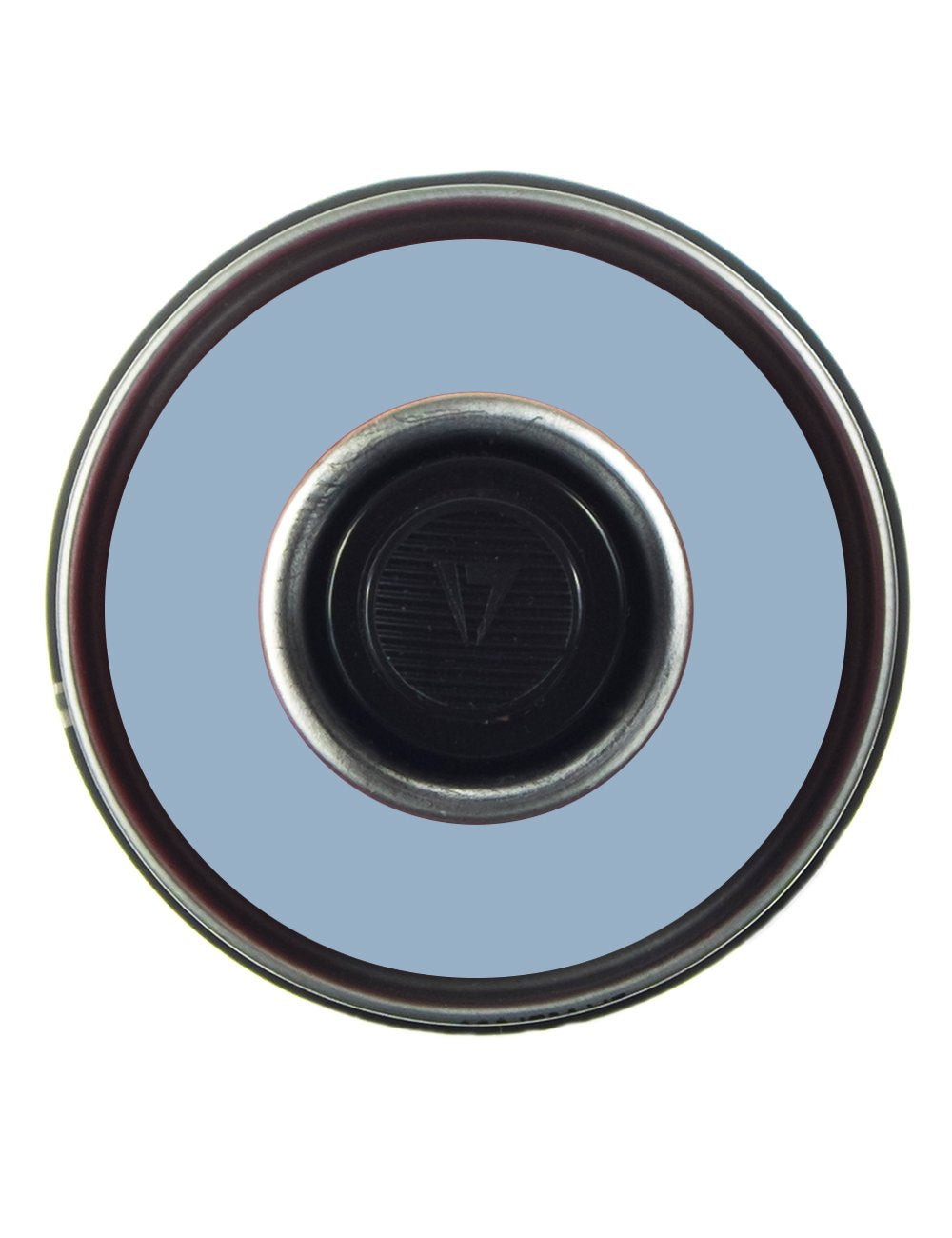 Aerosol spray paint can top with black nozzle and circular valve opening