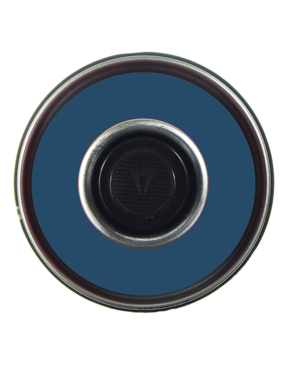 Spray paint can top view with metal rim and round nozzle opening
