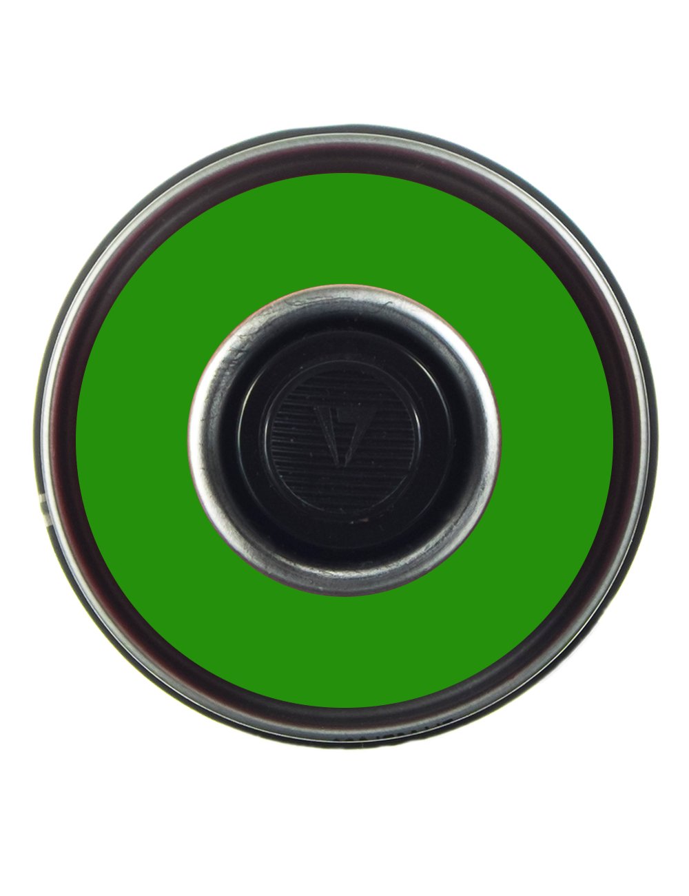 Spray paint can top with black nozzle and green rim