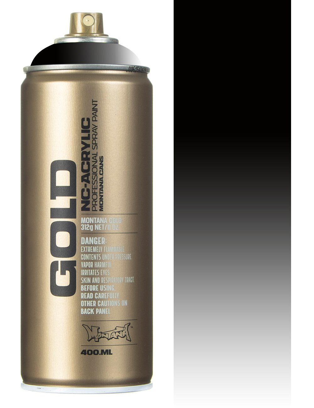 Transparent black spray paint can, 400 ml, gold body with black cap and nozzle