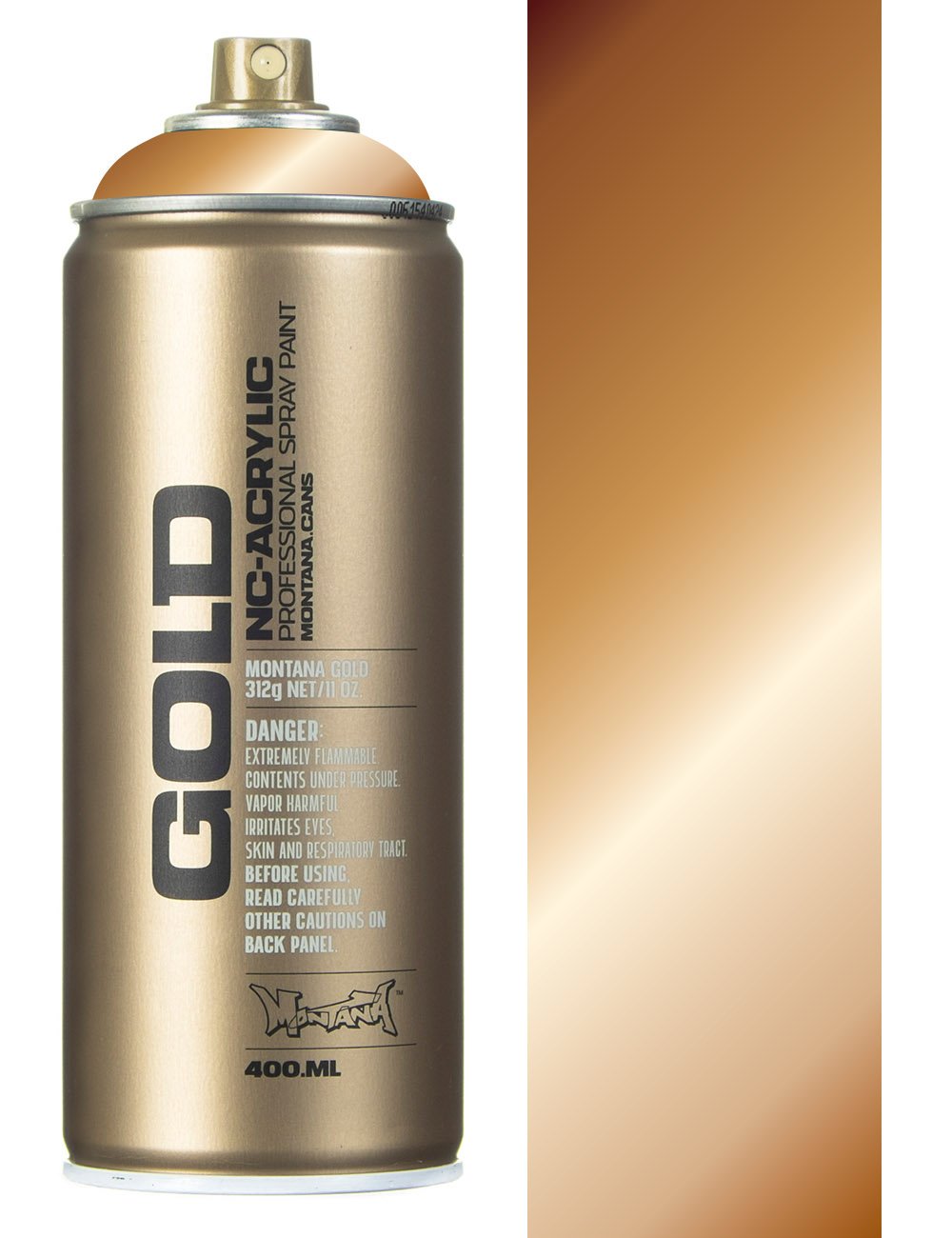Copper chrome spray paint can, metallic bronze finish with black text and 400 ml mark