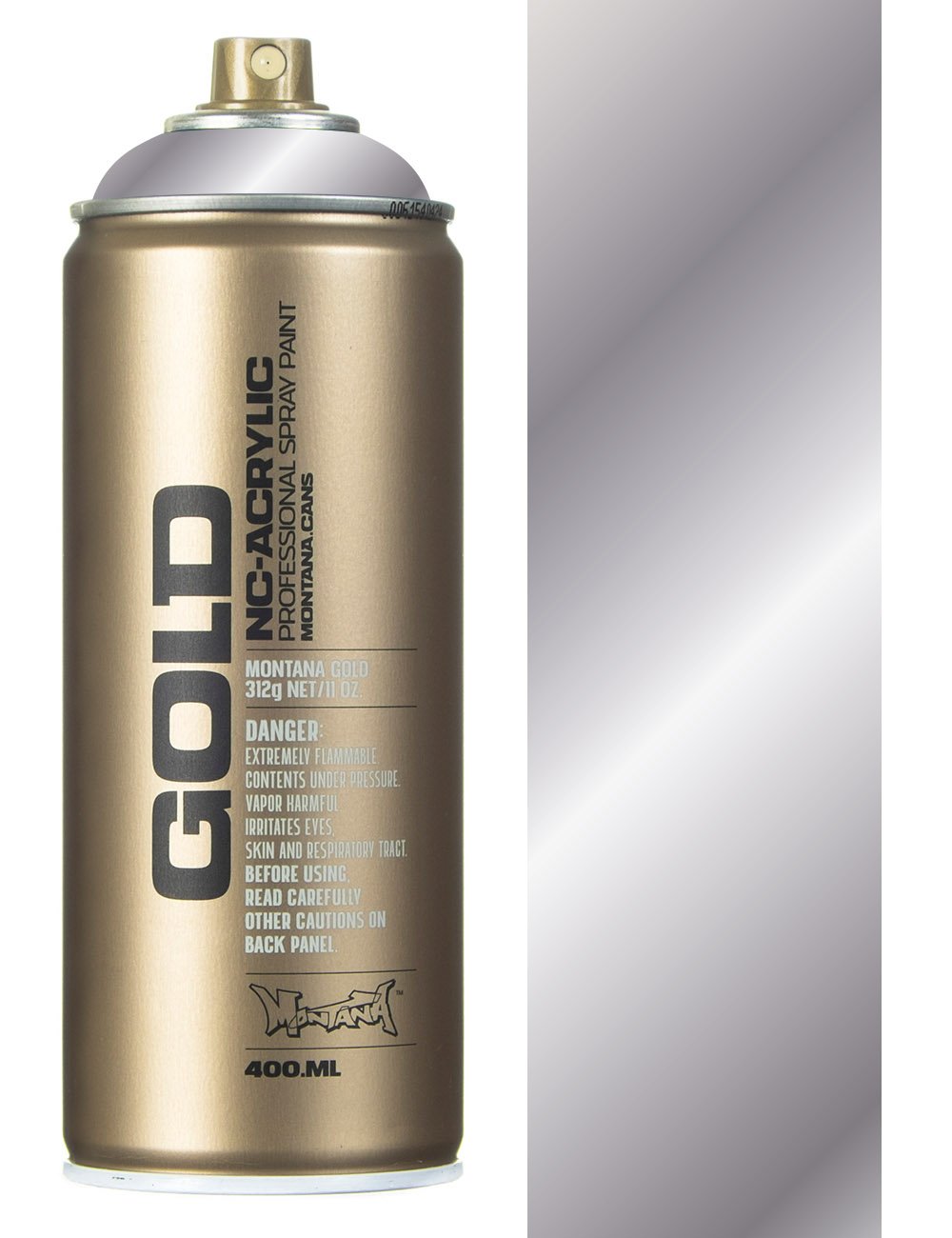 Silver chrome spray paint can with spray nozzle and metallic body