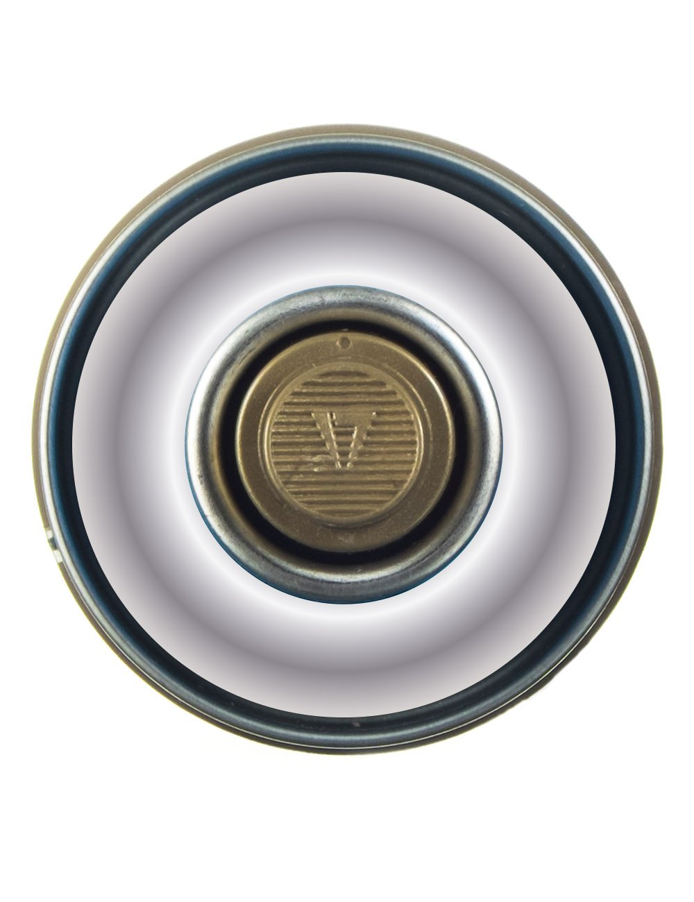 Silver chrome spray paint can top with valve and metallic nozzle