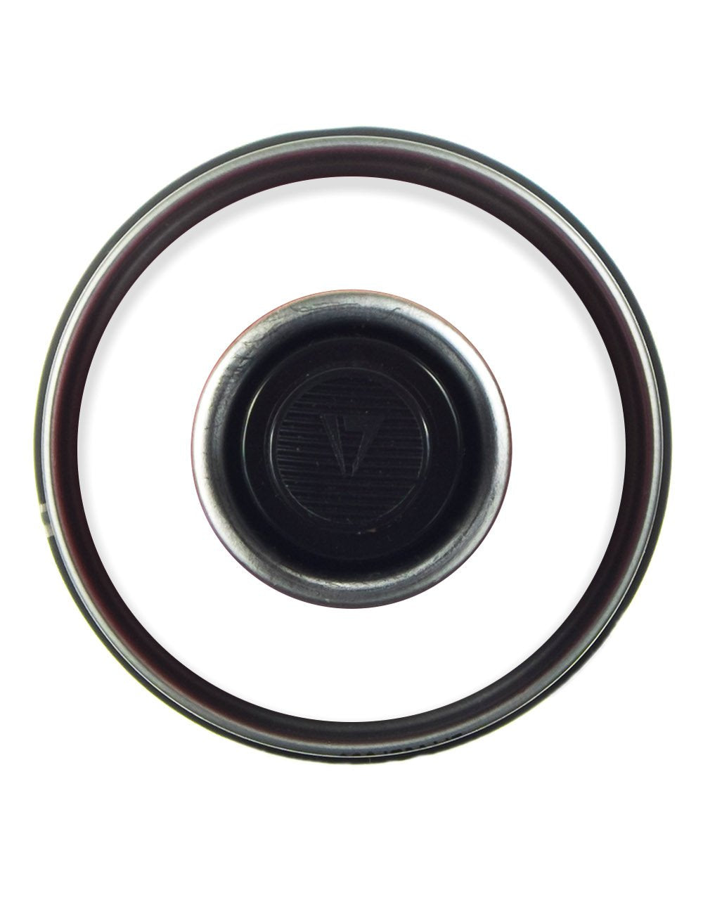 Spray paint can nozzle and valve cap, round top view