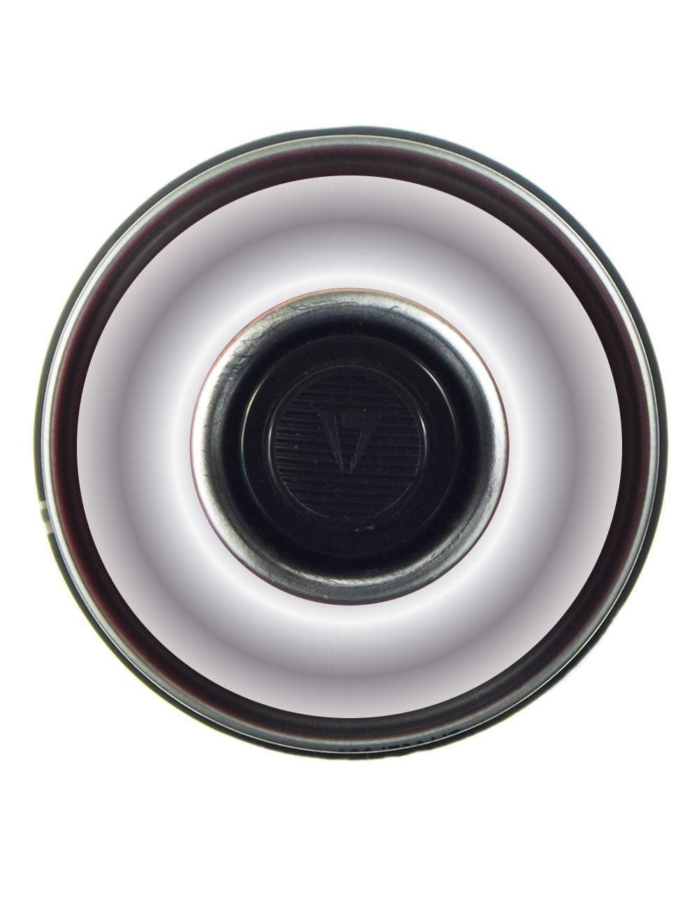 Spray paint can valve top view with silver chrome finish ring