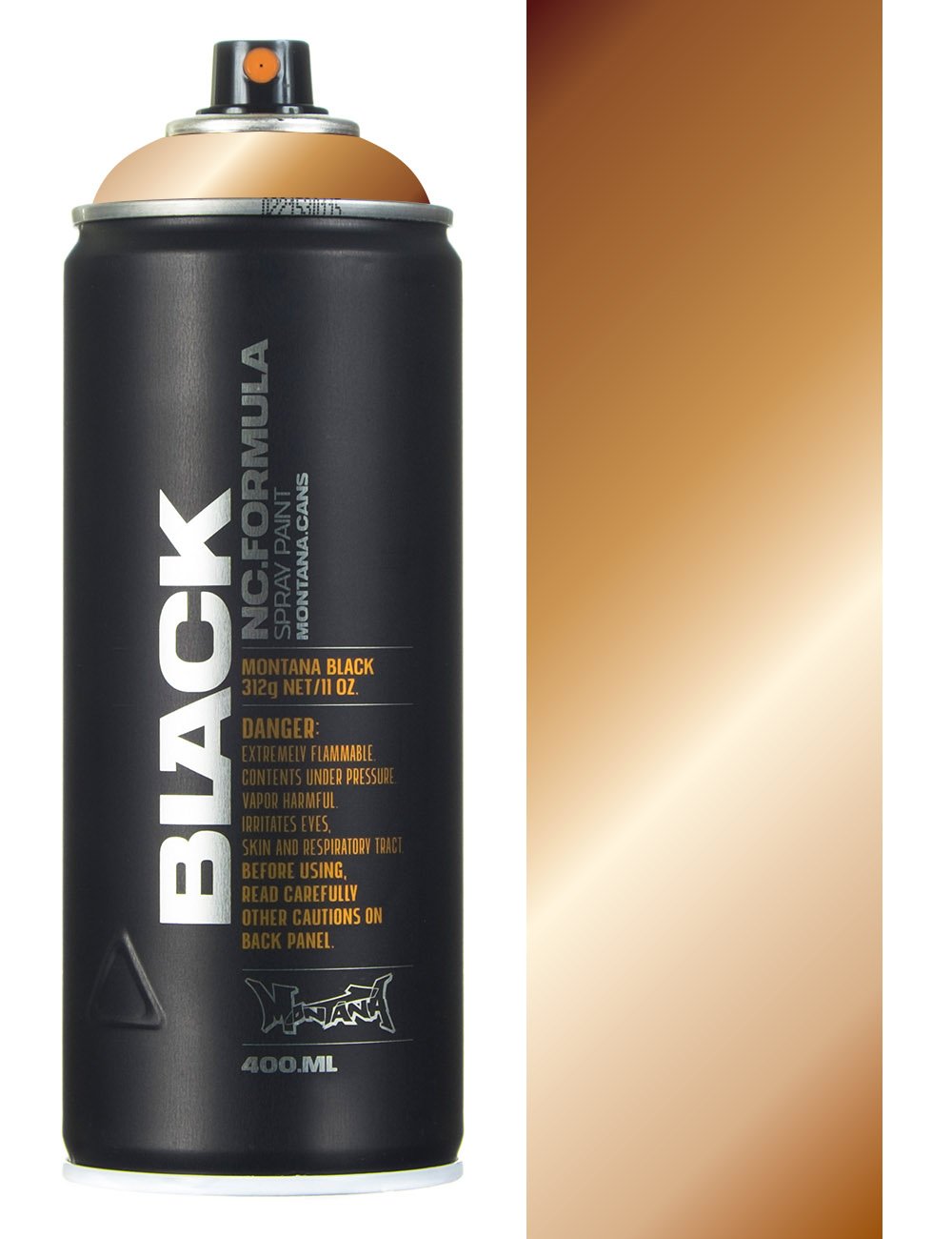 Copper chrome spray paint can, 400 ml, black body with orange nozzle cap