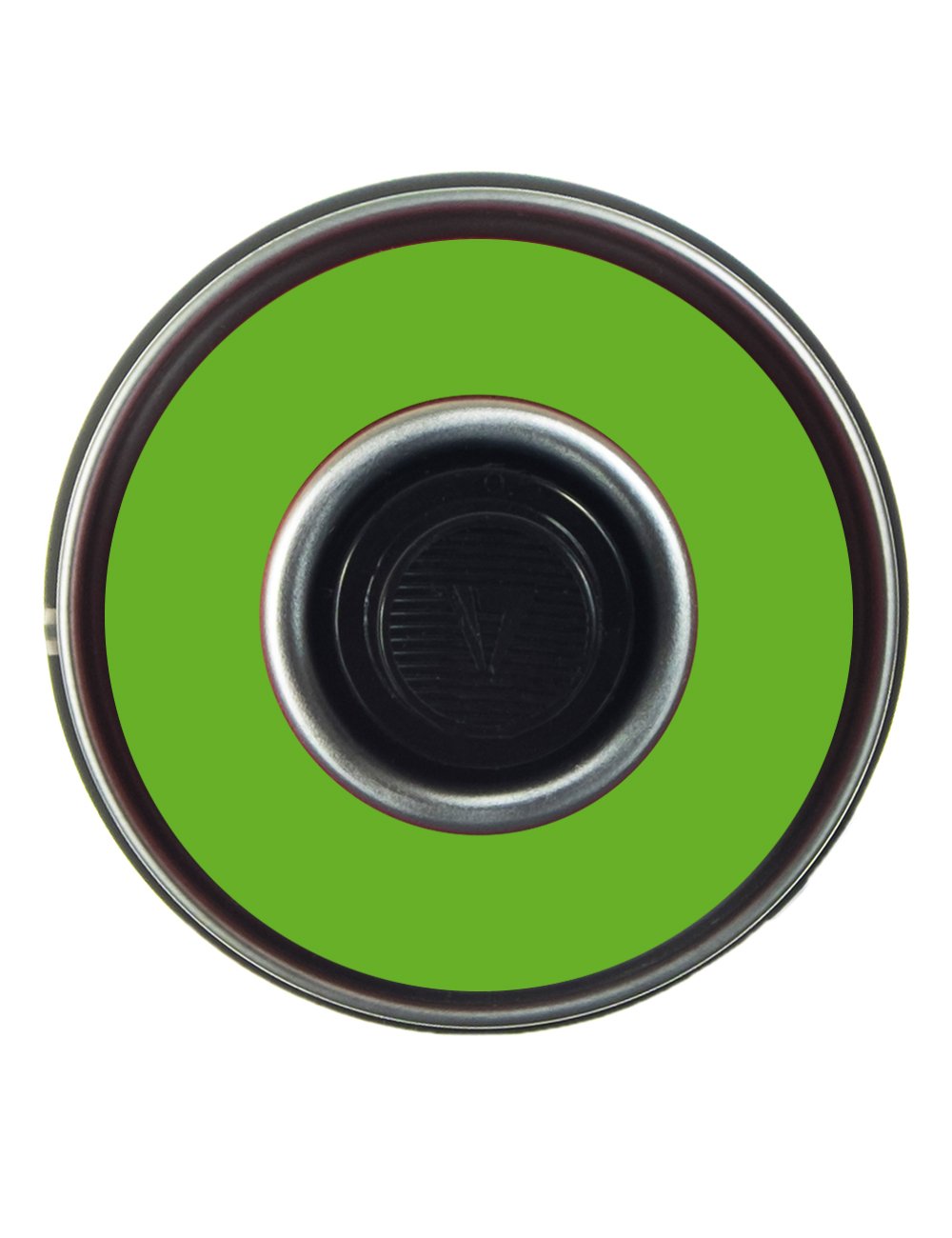Spray paint can nozzle view with green surround