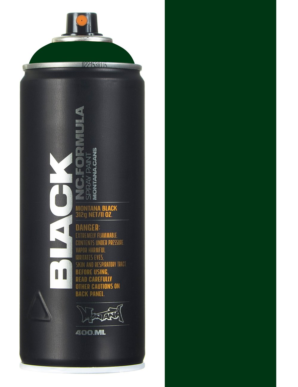 Black spray paint can with orange nozzle and vertical label, 400 ml