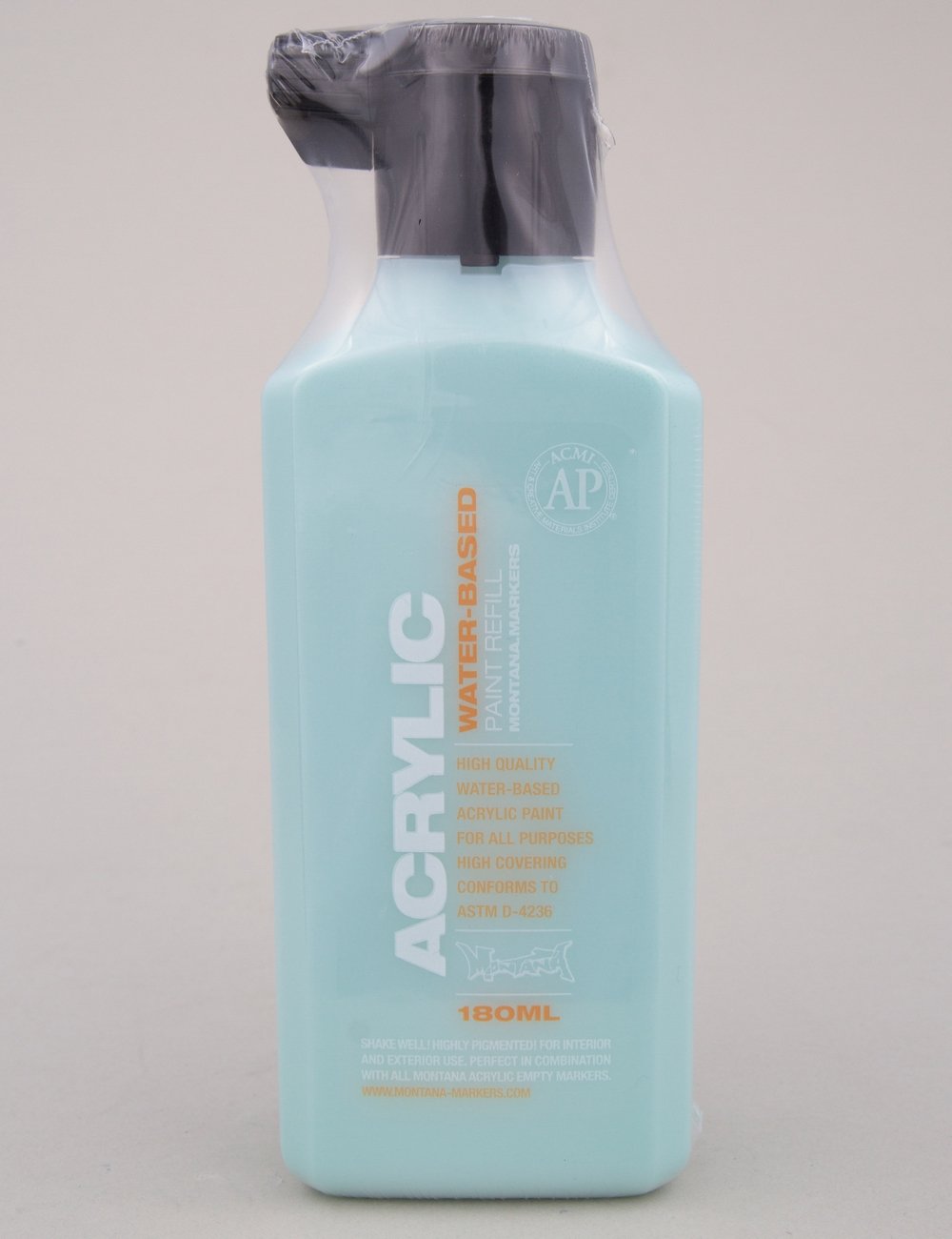 Acrylic paint refill bottle, light malachite green, 180 ml, capped spout.