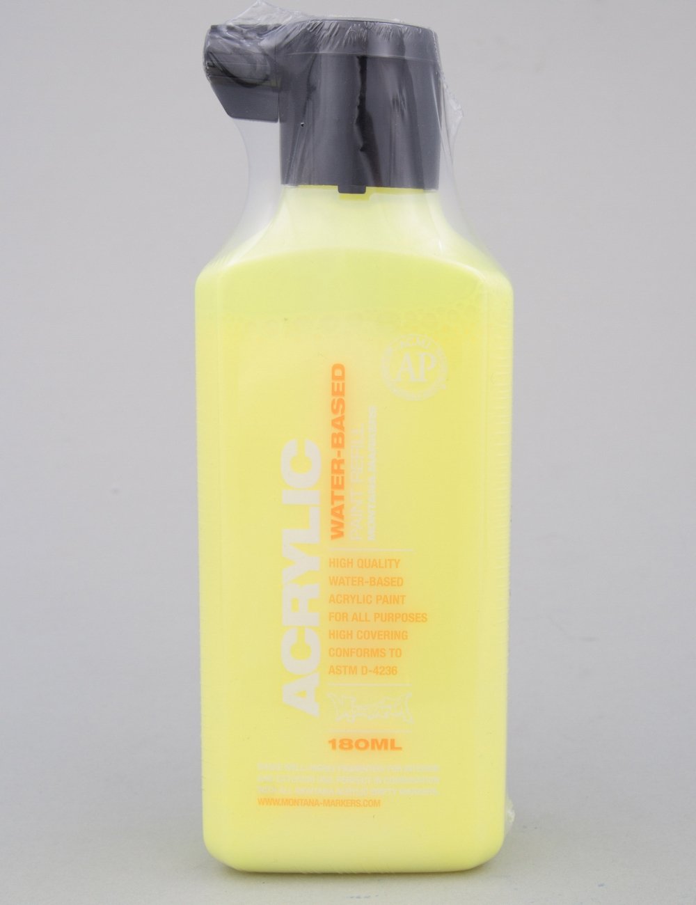 180ml fluorescent flash yellow acrylic paint refill bottle with flip-top cap