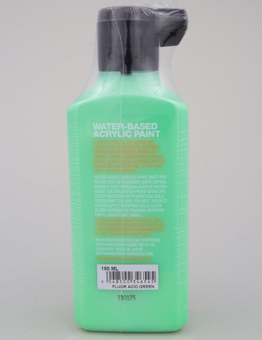 Fluorescent acid green water-based acrylic paint refill, 180 ml bottle