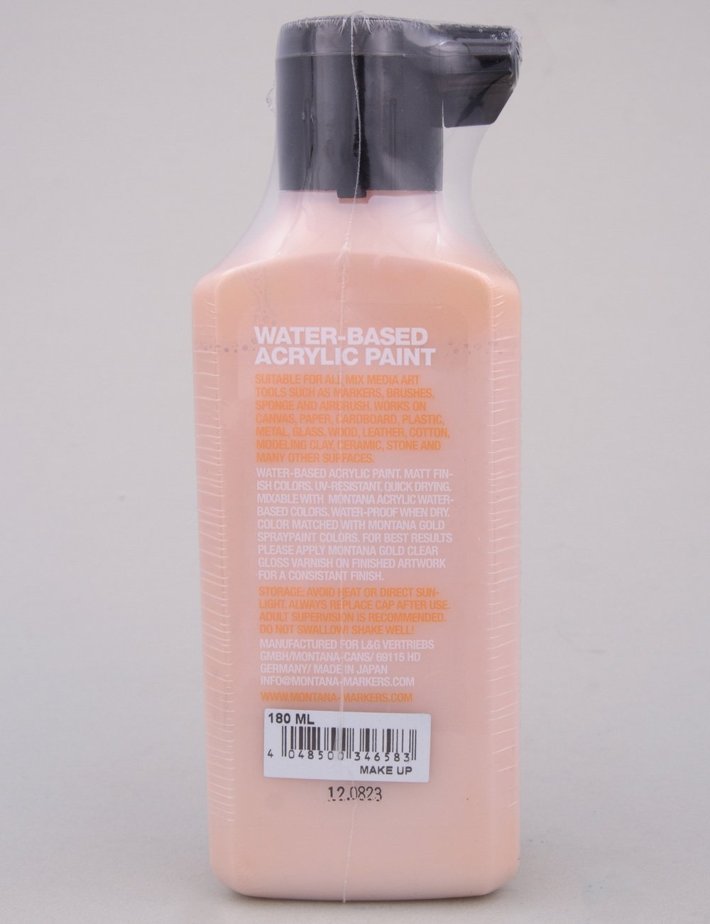 Acrylic paint refill bottle back label, 180 ml, water-based acrylic paint