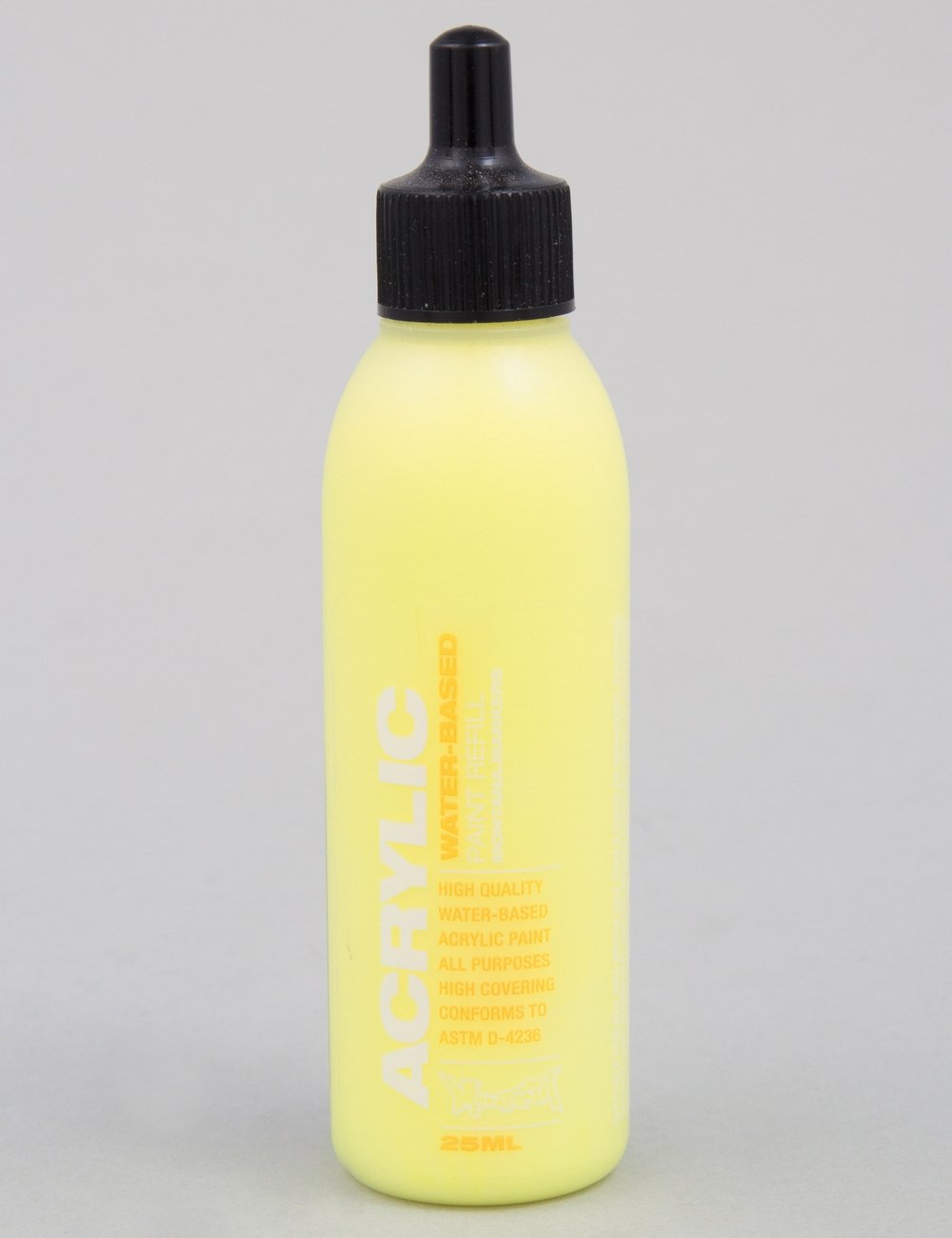 Fluorescent yellow acrylic paint refill bottle with dropper cap, 25 ml