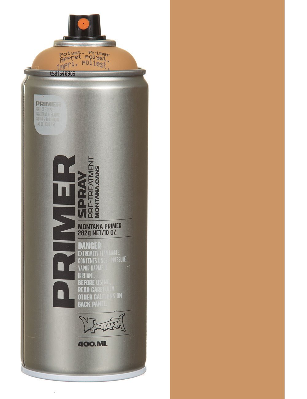 Primer spray paint can, 400 ml, silver with label and black spray cap