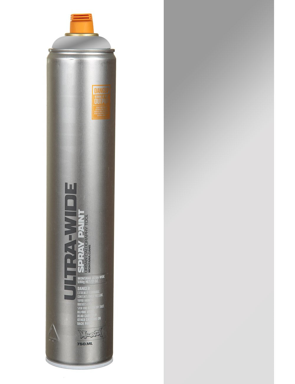 Silver chrome spray paint can with orange nozzle cap, 750ml size