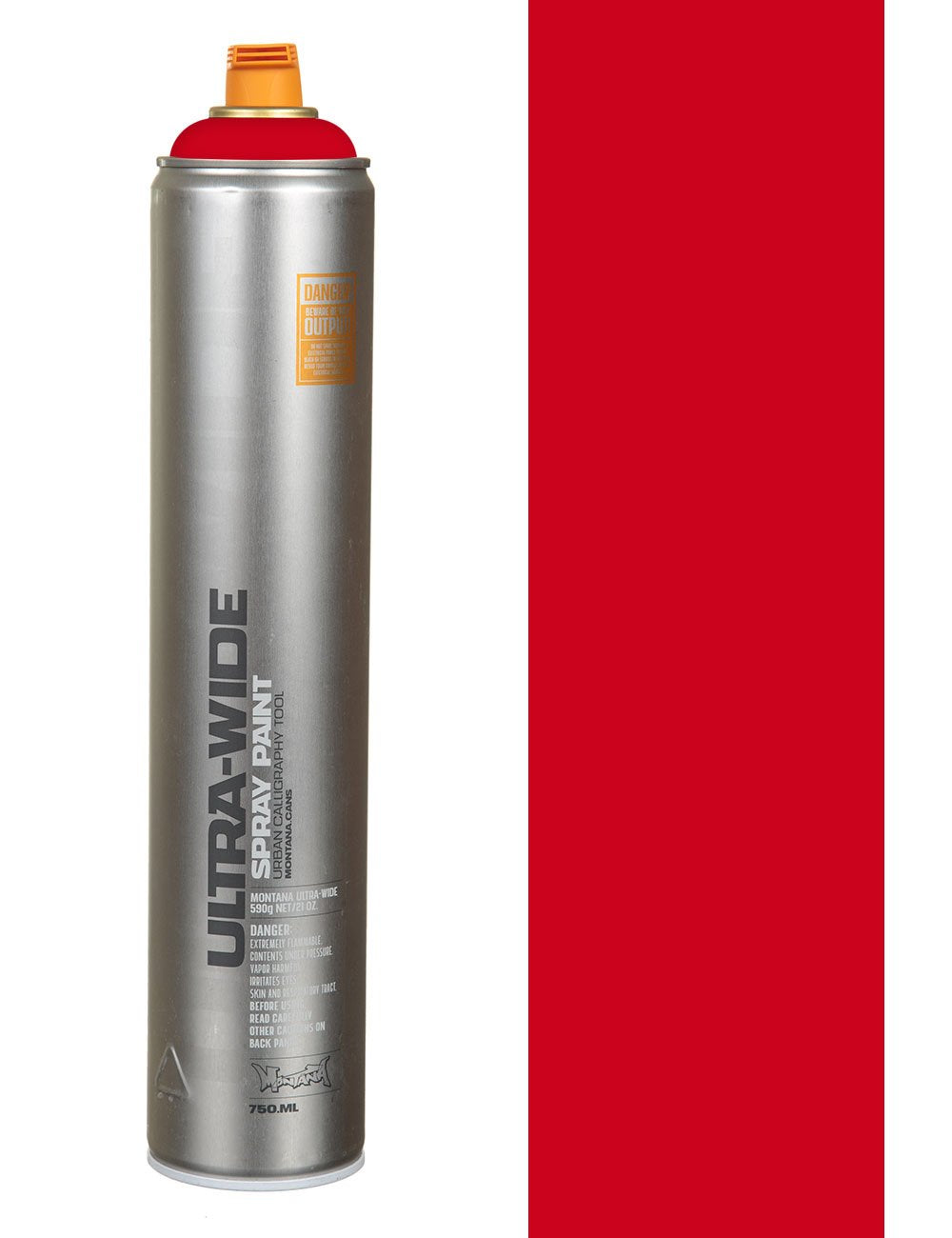 Spray paint can with orange nozzle, silver body labeled Ultra Wide