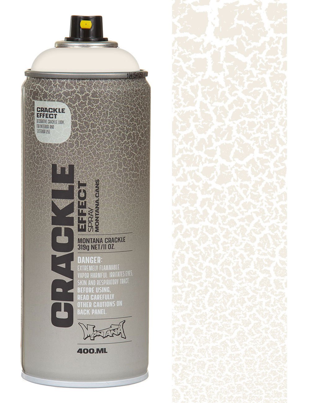Crackle effect spray paint can, Pure White, front label and spray nozzle visible.