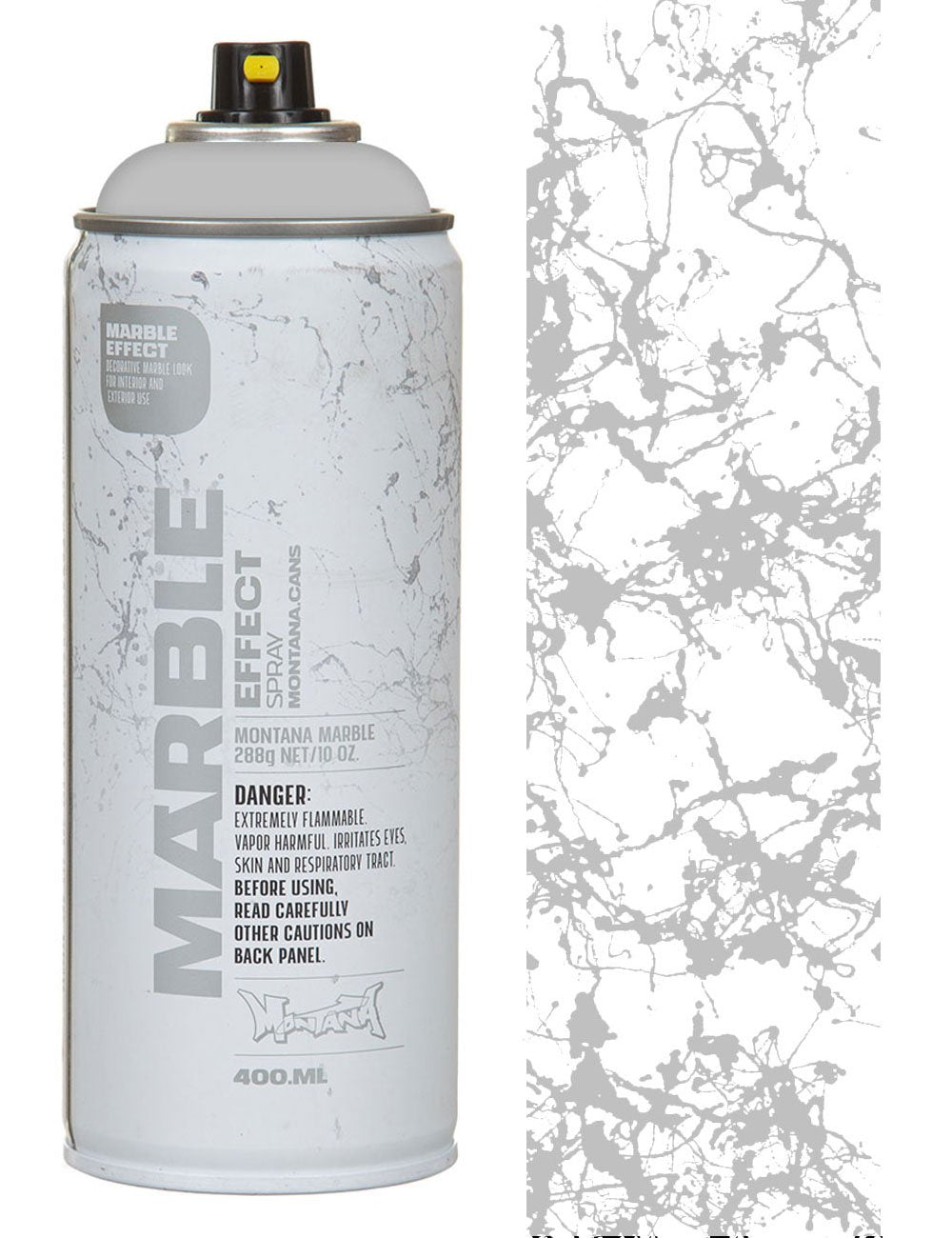 Silver marble effect spray paint can, 400 ml, with black nozzle and front label