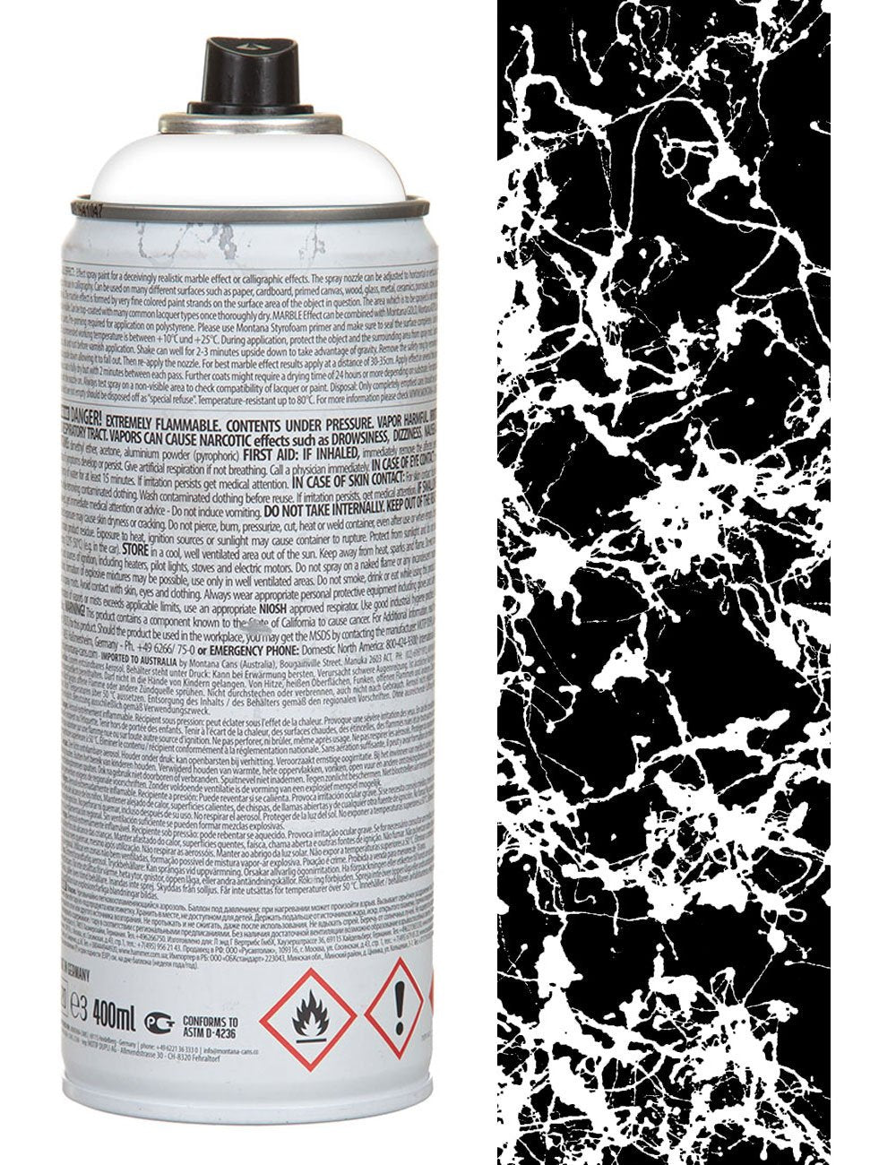 Marble effect spray paint can, white, 400 ml with back text label