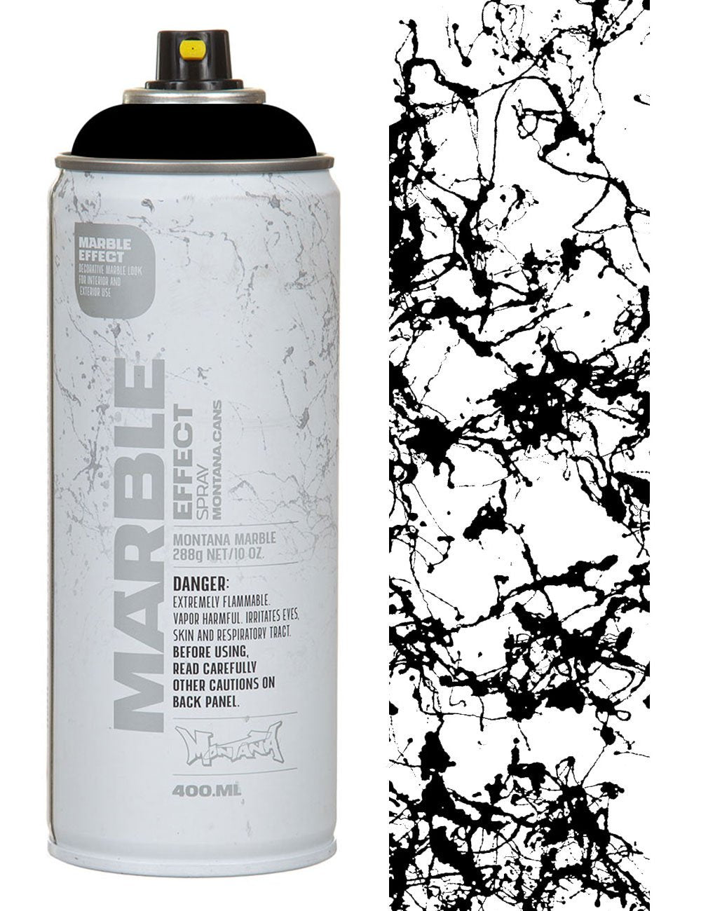Marble effect spray paint can, black; 400 ml; front label and nozzle cap visible.