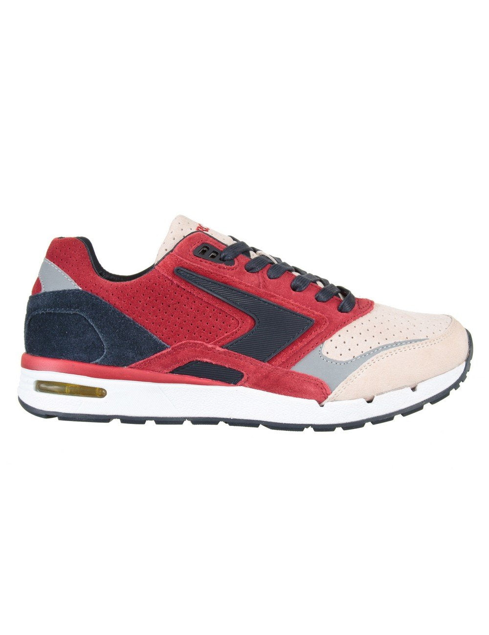 Ubiq Fusion trainers side view in red, navy and cream with black laces