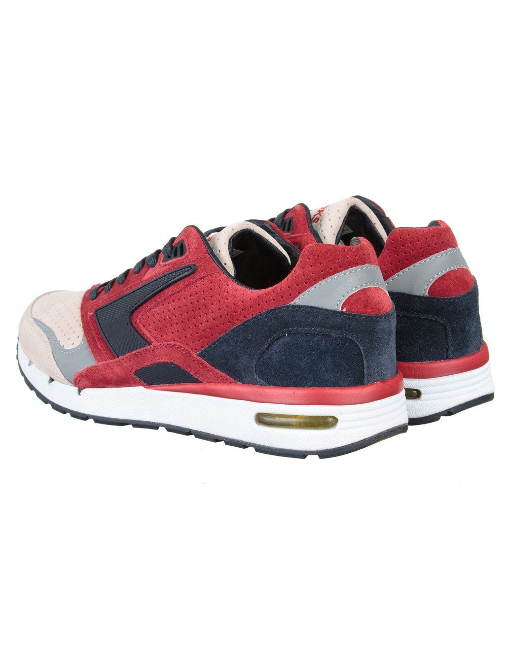 Ubiq Fusion trainers heel view in red, navy and cream with cushioned collar
