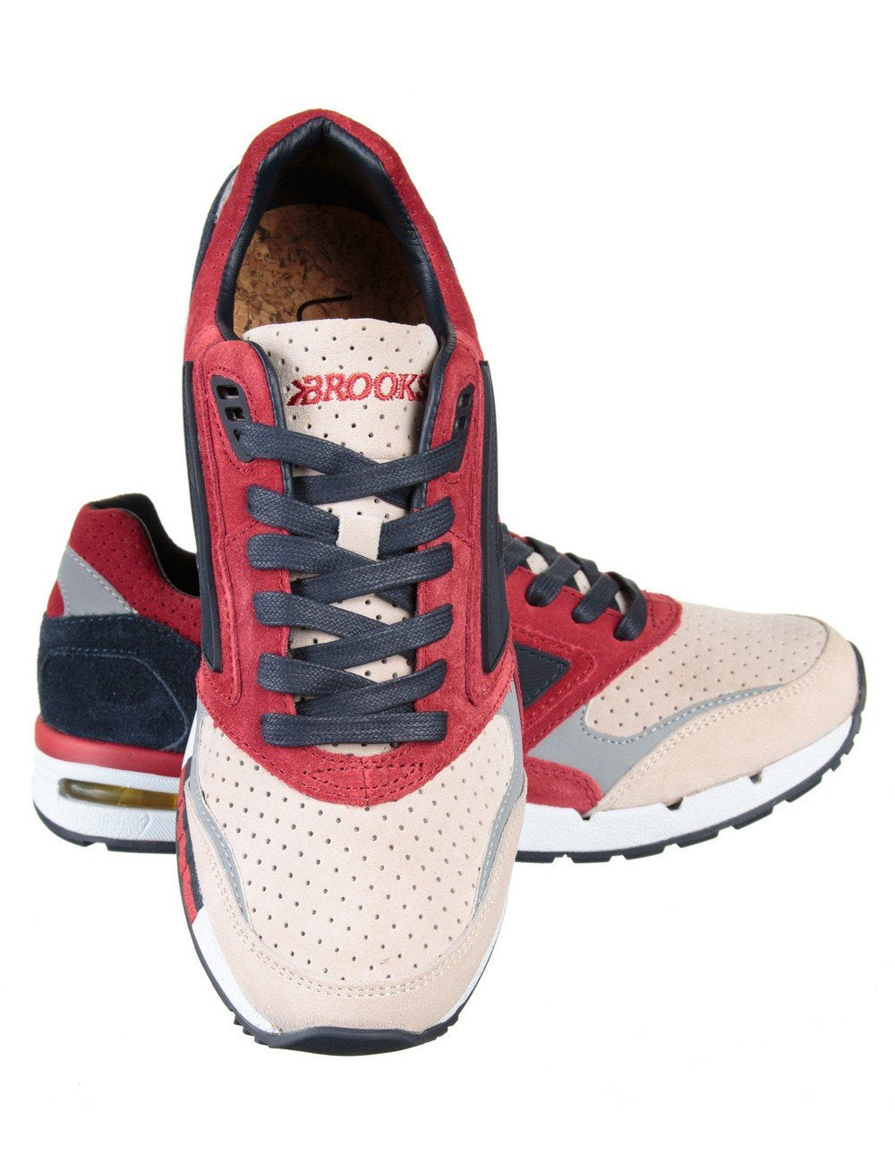 Ubiq Fusion trainers with BROOKS logo on tongue in red, navy and cream