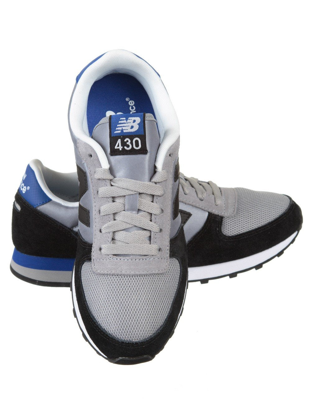 Trainers with grey uppers, black toe, blue interior lining and N logo