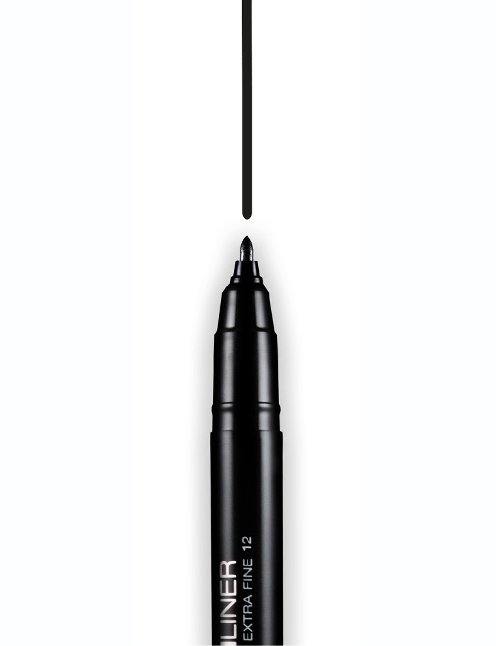 Black fineliner pen, 1.2 mm tip, uncapped