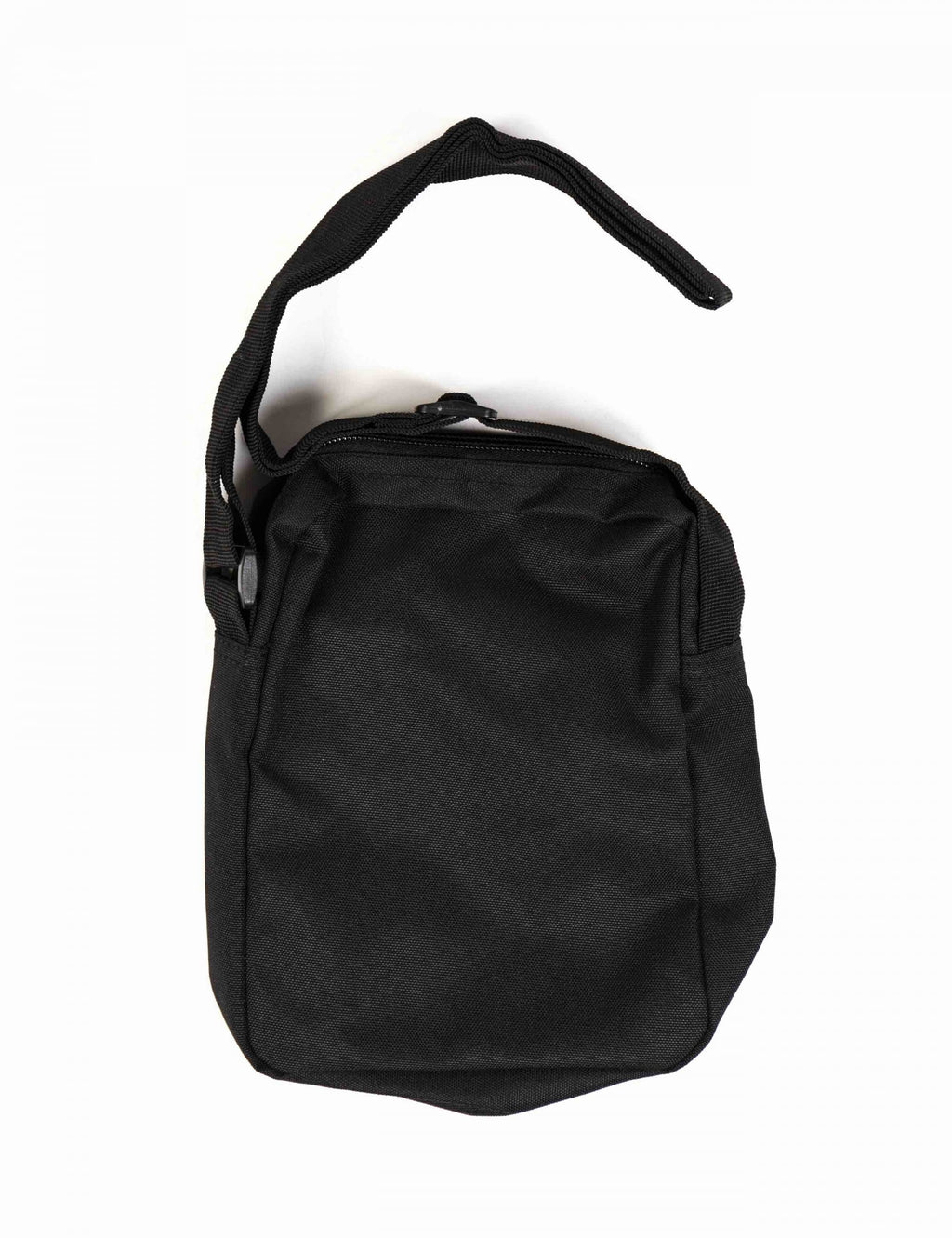 Black small crossbody bag with top carrying loop and main zip compartment; Montana Cans logo