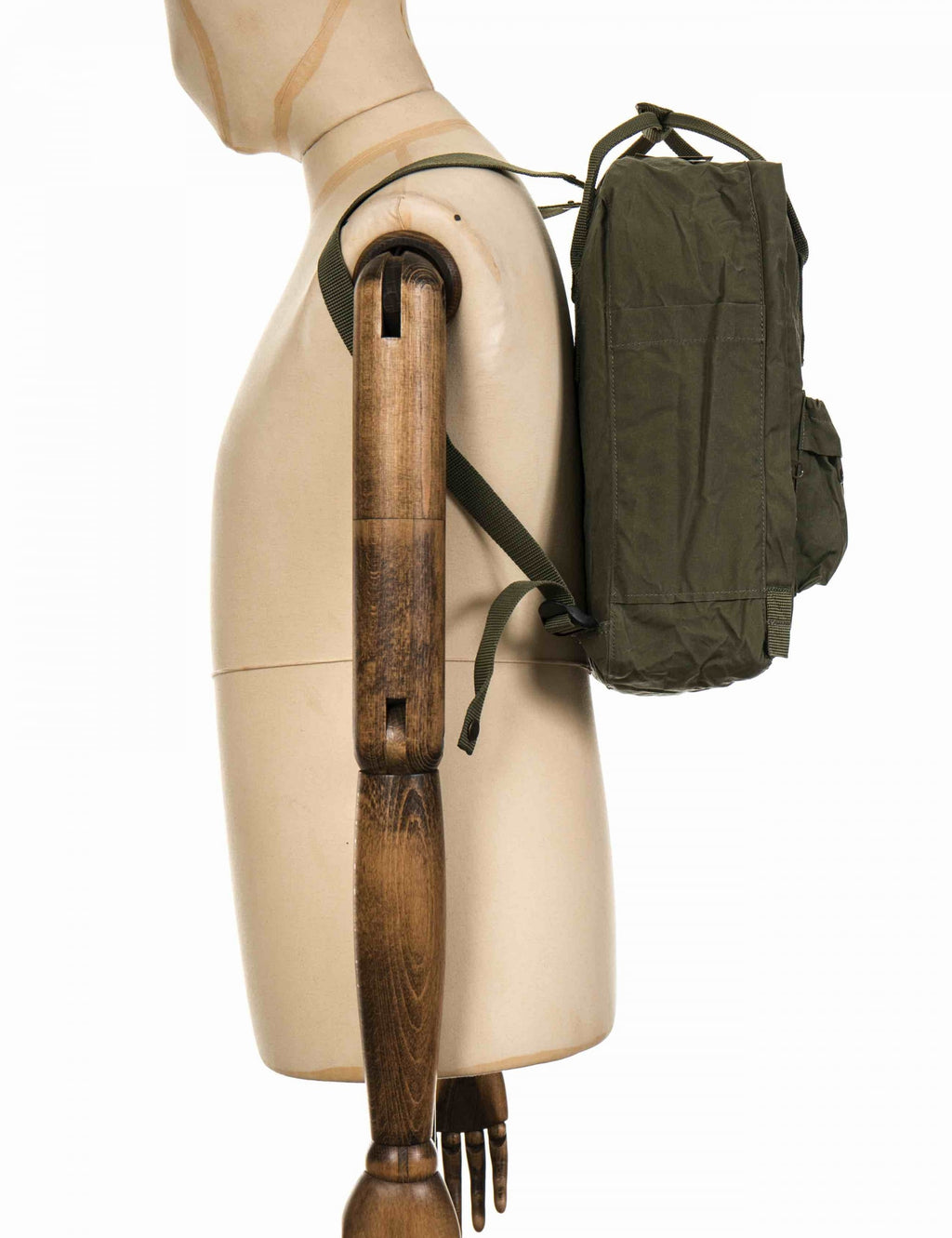 Dark green Kanken Classic backpack side view with carry handle and adjustable strap