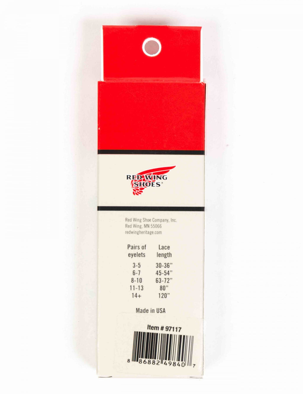 Tan/gold boot laces package back with size chart and item 97117