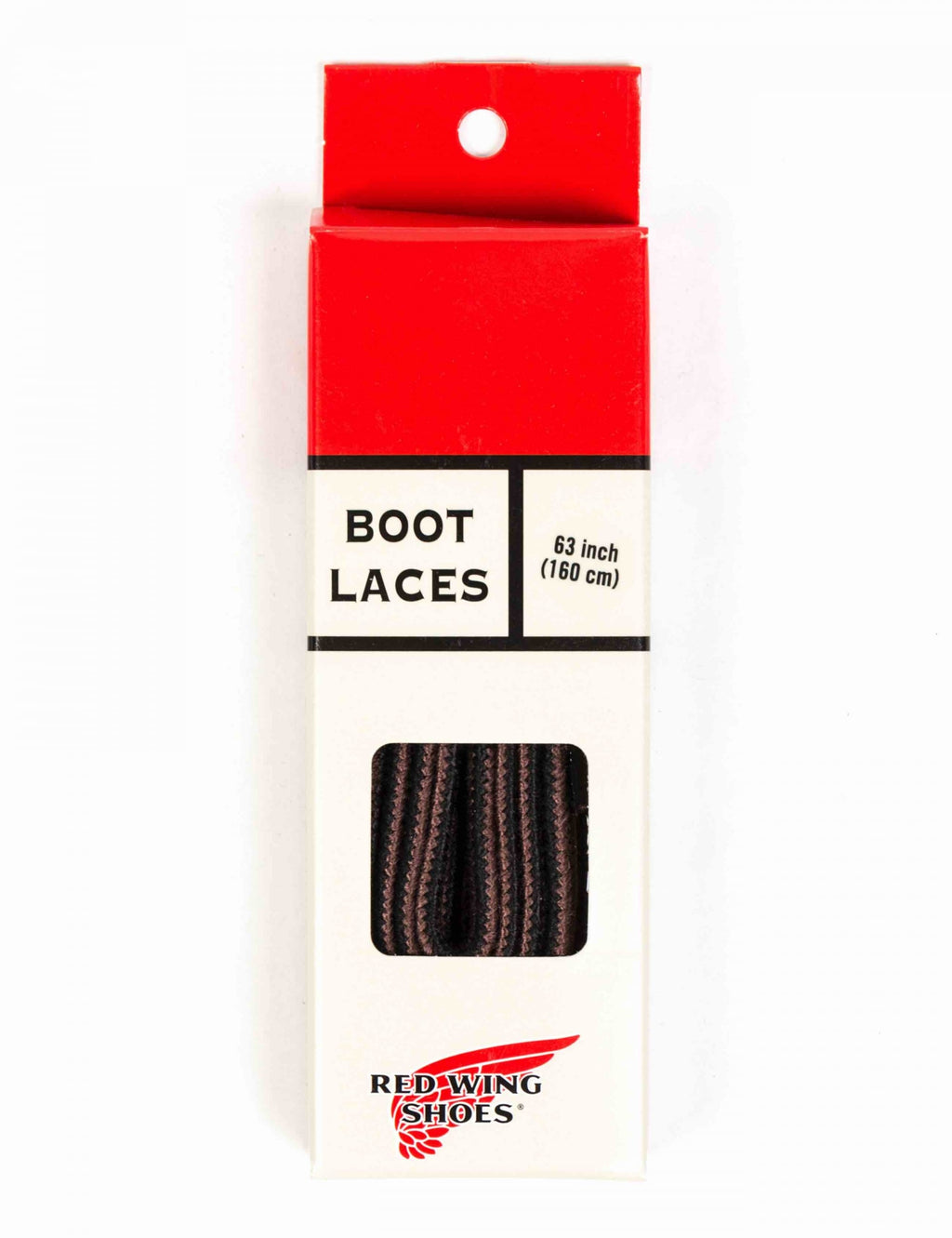 63 in black/brown boot laces in retail box with window view