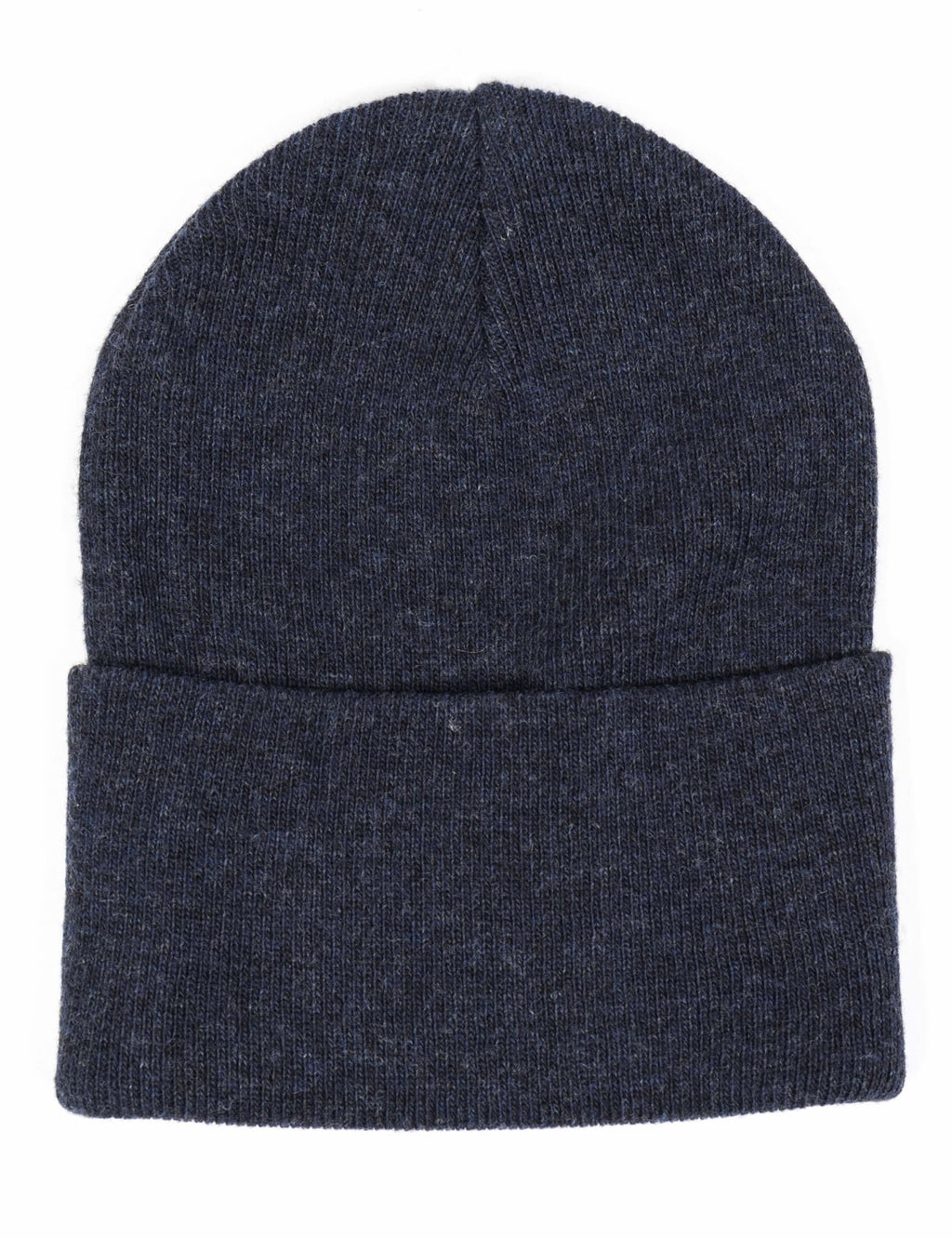 Watch beanie hat in dark navy heather with folded cuff, plain front