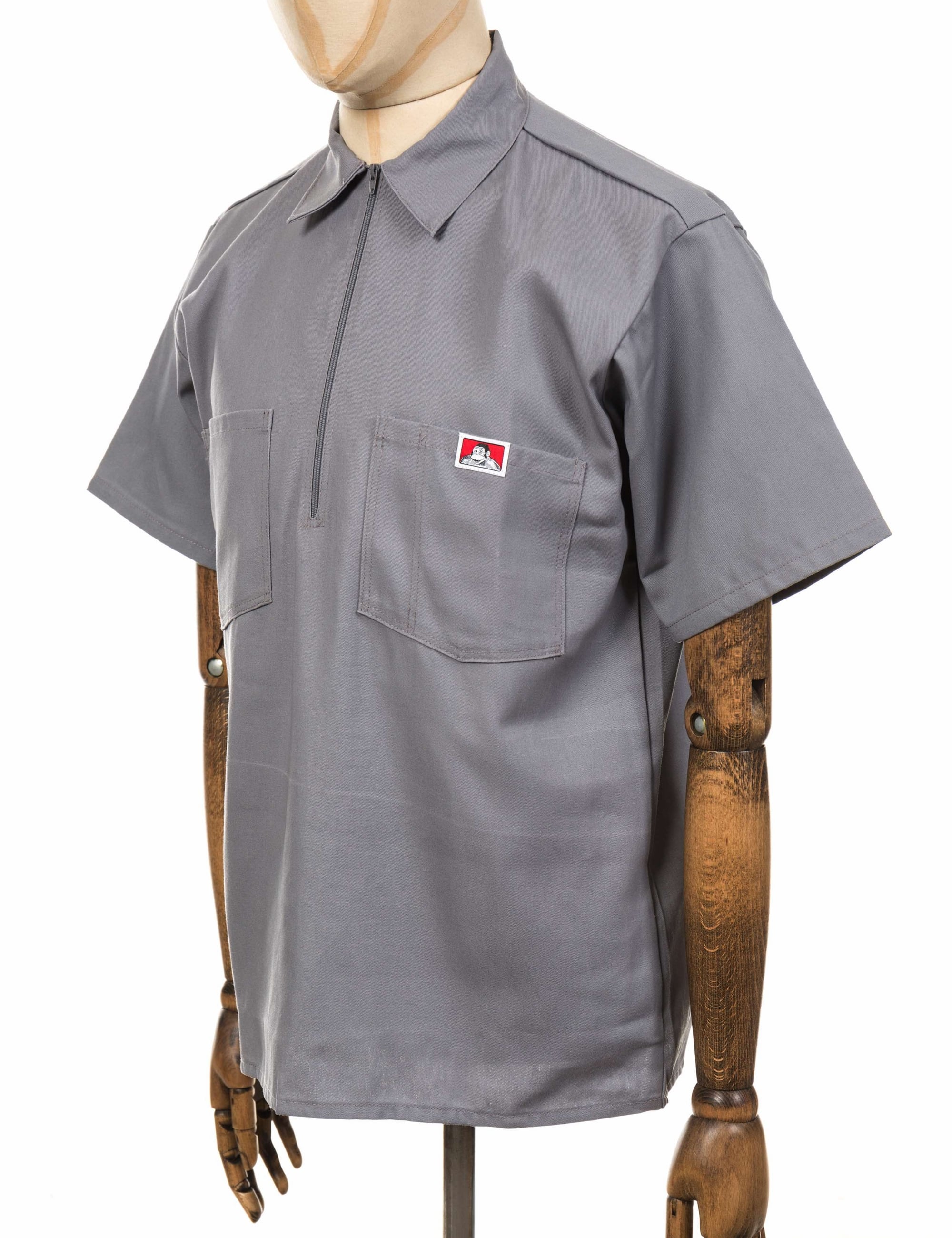 Half Zip Short Sleeve Work Shirt - Light Grey