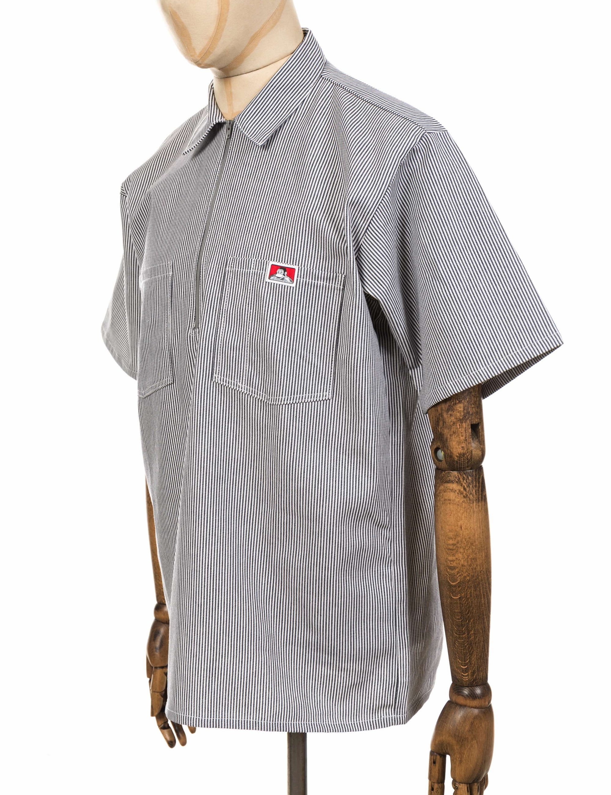 Half Zip Short Sleeve Work Shirt - Hickory Stripe