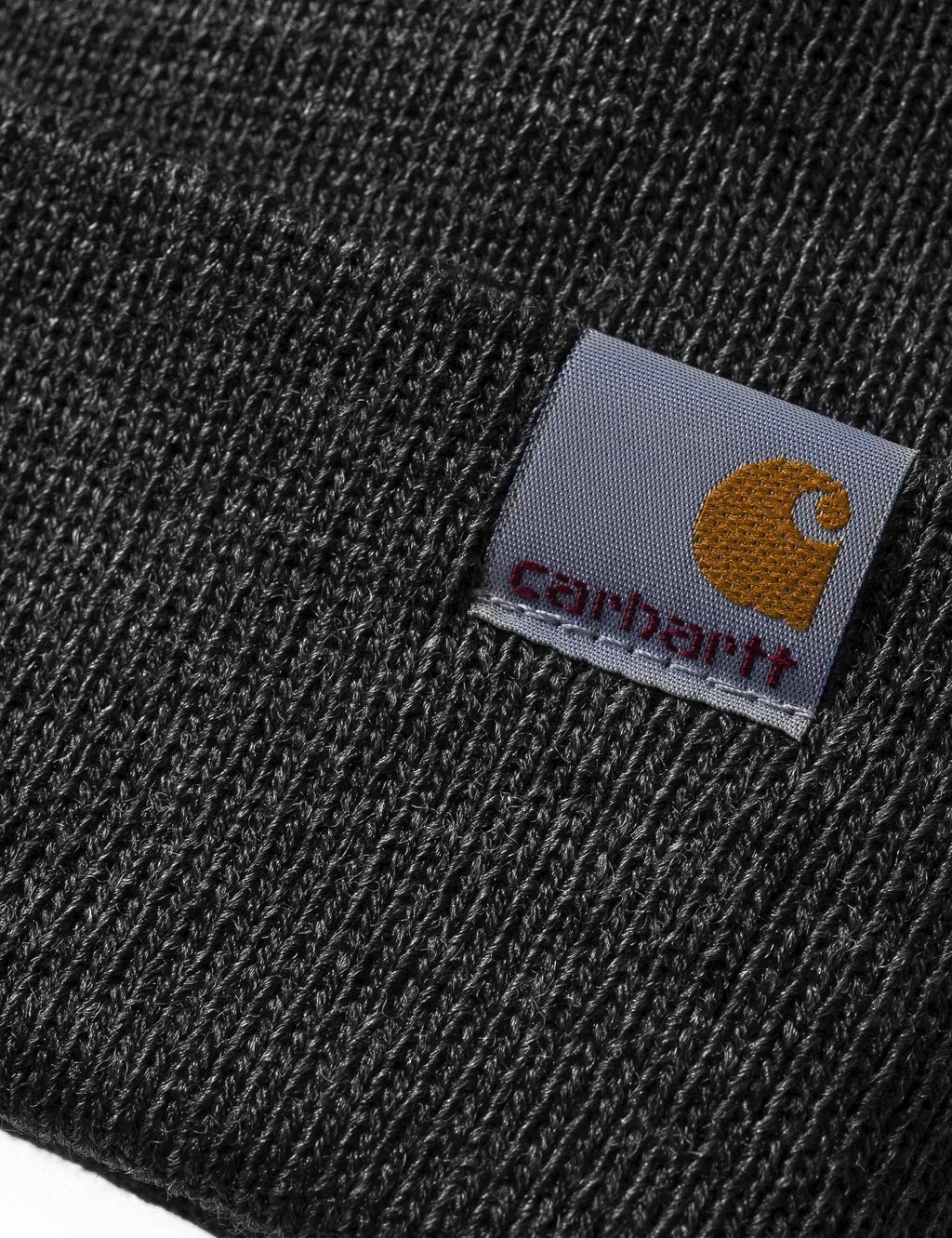 Dark grey heather beanie cuff with logo patch detail