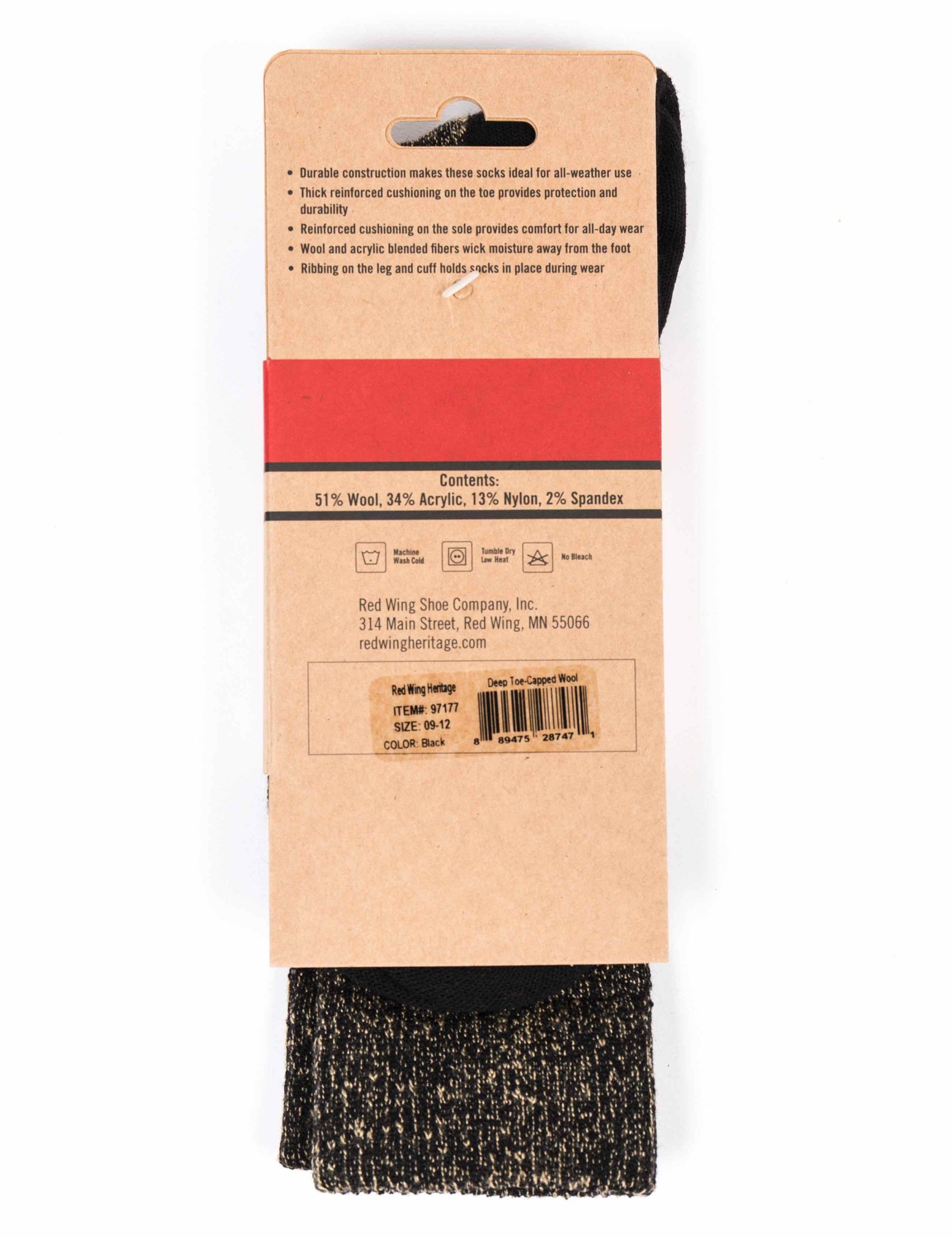 97642 Deep Toe Capped Wool Sock - Black